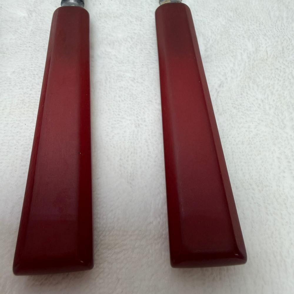 VTG Red Bakelite Handle Stainless Steel Spoons Set of 5 Mid-Century Art Deco - Picture 4 of 14